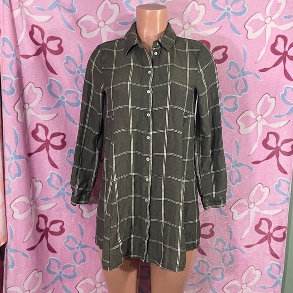Zara Dresses & Skirts - ZARA Women Denim Green Midi Dress Size Small Button Up Long Sleeves